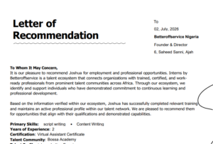 Standard Recommendation Letter
